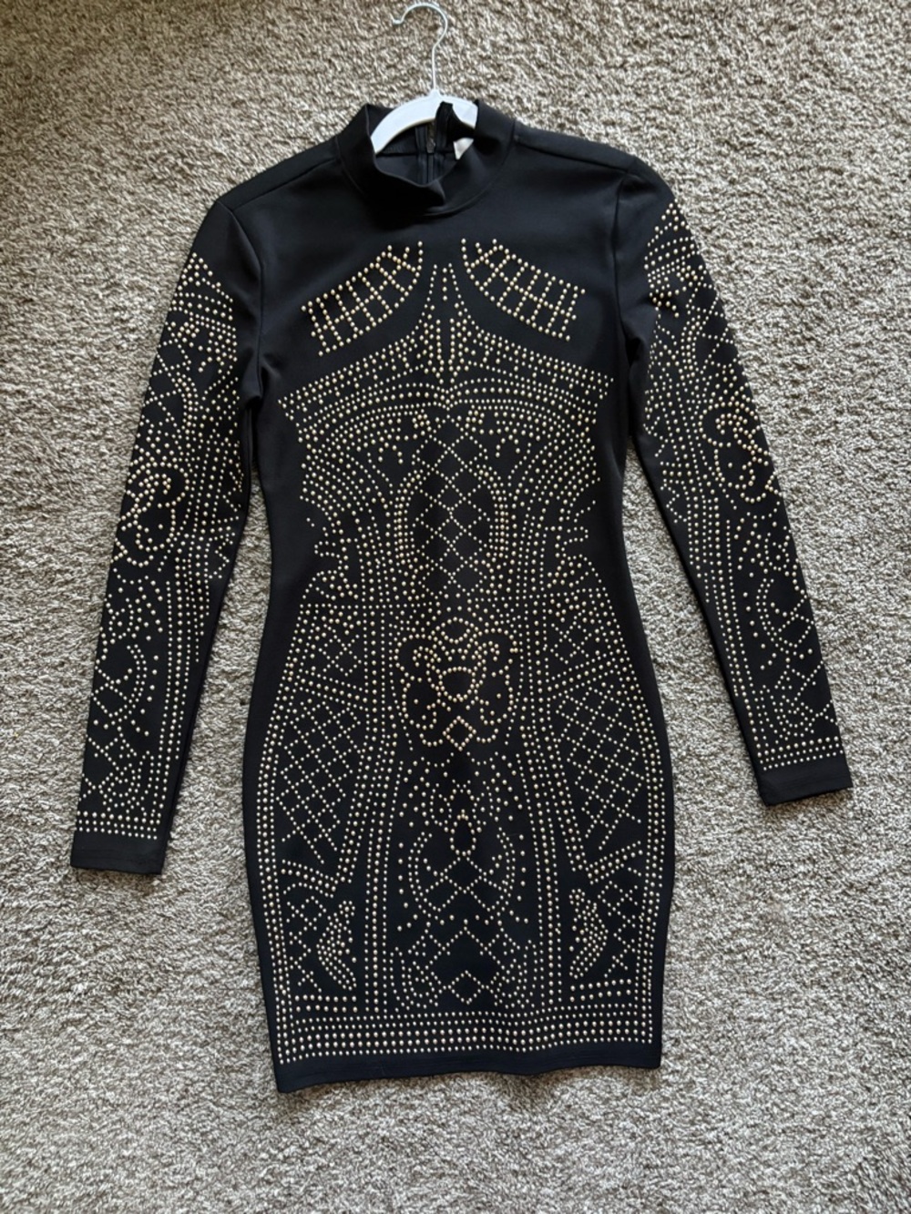 Lovers + Friends Black Long-Sleeve Studded Bodycon Dress
